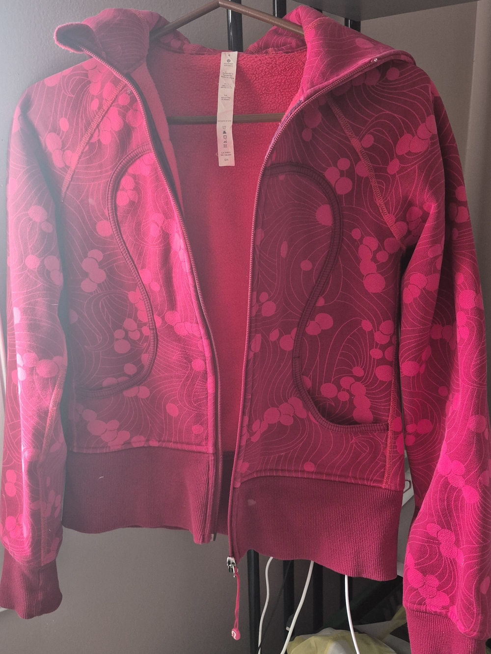 lululemon athletica Bright Fuchsia Hooded Bomber Jacket with Dot Print